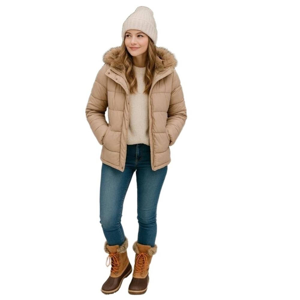 Bamboo Faux Fur Lace-Up Duck Boots –‎ Brown, Size 10